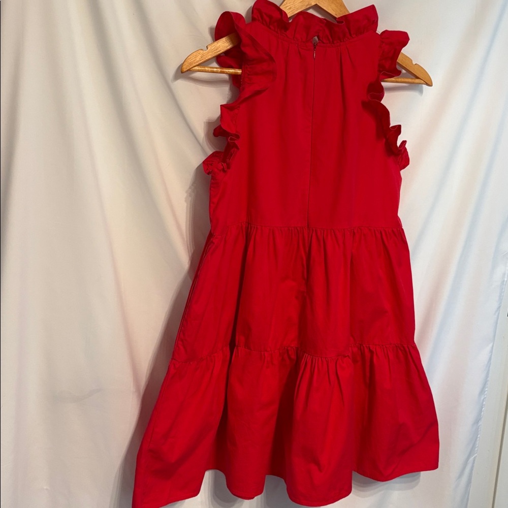 TCEC Vibrant Red Ruffle Dress SZ M 100% Cotton. - Picture 3 of 7
